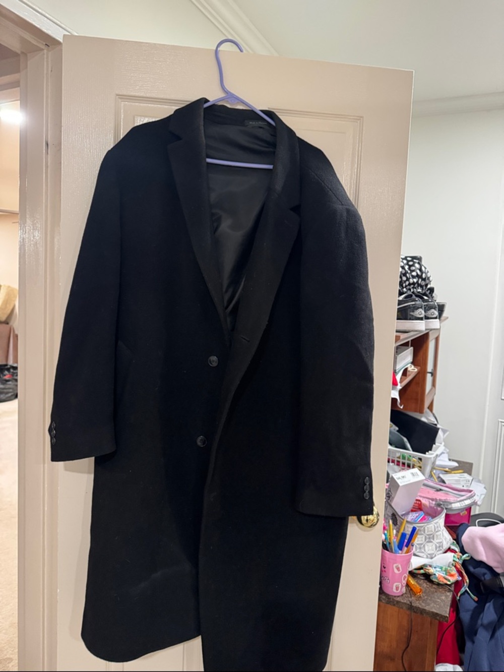 Men's Black Wool Overcoat
